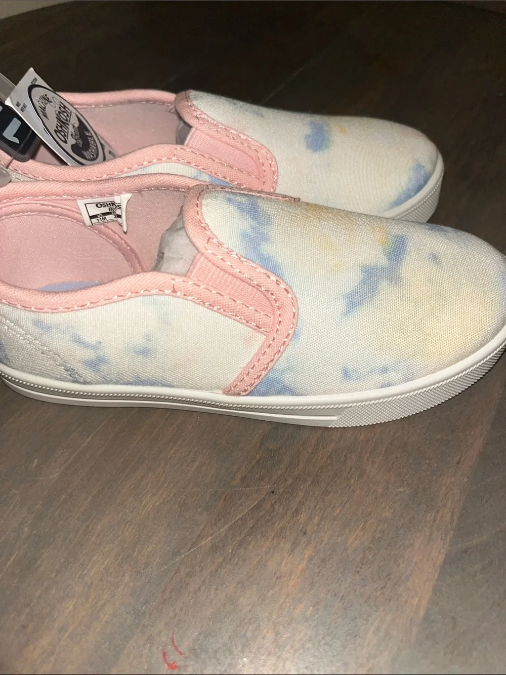 OshKosh B'gosh Pastel Tie-Dye Slip-On Sneakers in Pink Trim